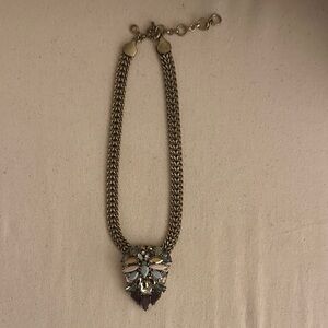 J. Crew Statement Gold Necklace with Purple and Blue Accents